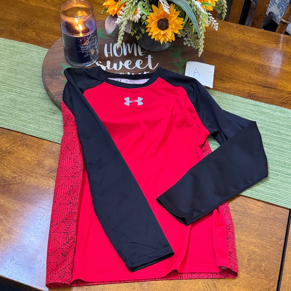Under Armour Kids Long Sleeve Red and Black Tee